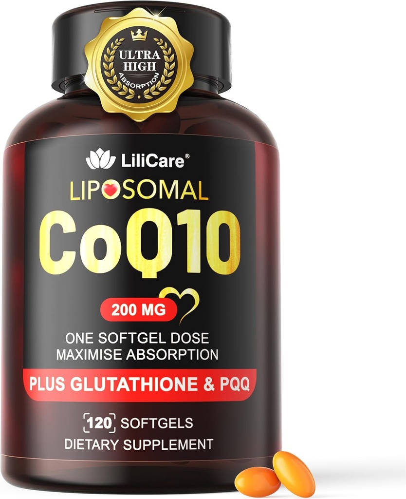 CoQ10-200mg-Softgels, 120 Servings Liposomal CoQ10 PQQ & Black Pepper Extract for Maximum Absorption - Ultra Ubiquinone Coenzyme Q10 Supplement Powerful Antioxidant Supports Hear-t & Energy Boost