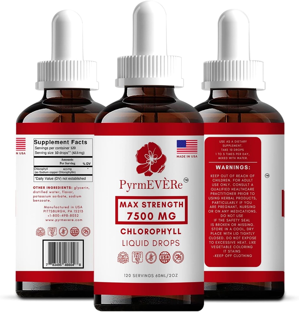 Pyrmevere Chlorophyl Liquid Drops -Made in USA, Mint Flavor, Liquid Chlorophyl 