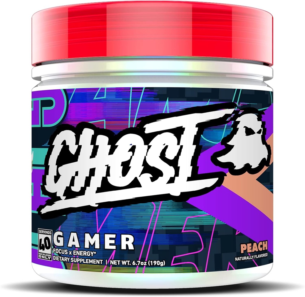 GHOST Gamer: Ενέργεια και Focus Υποστήριξη Φόρμουλα - 40 εξυπηρετούν, Ροδάκινο - Nootropics & Φυσική καφεΐνη για την προσοχή, Ακρίβεια & Χρόνος αντίδρασης - Vegan, Χωρίς γλουτένη