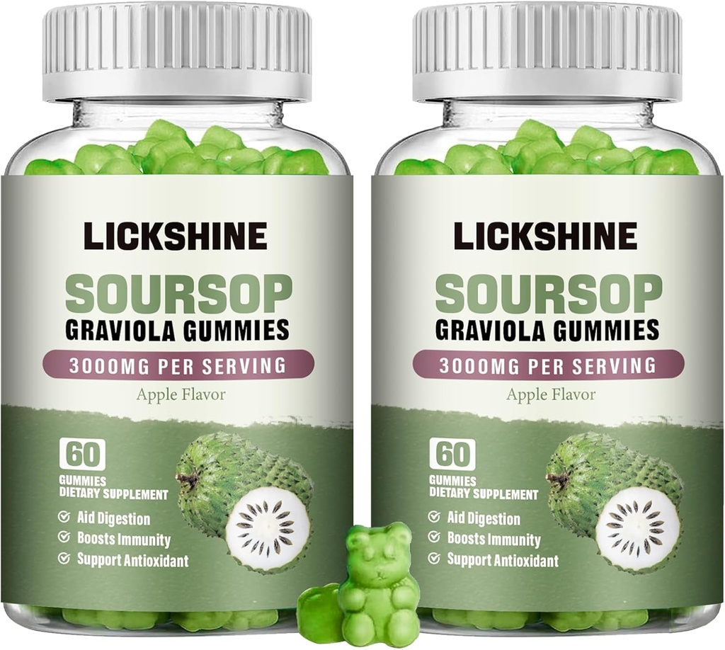 2 Πακέτο Σουρσόπ Graviola Gummies - 3000mg Extra Strength Soursop Leaves Συμπλήρωμα με Βιταμίνη C, Ψευδάργυρος - Digestive Aid, Ανοσολογική Υποστήριξη & Αντιοξειδωτικό - Χωρίς ζάχαρη, Μη ΓΤΟ, Vegan, 120 Counts