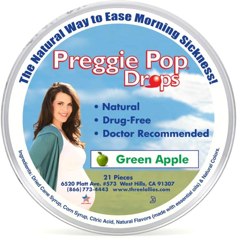 Τρία Lollyes Preggie Pop Drops, φυσικό πράσινο μήλο, 21 κόμης