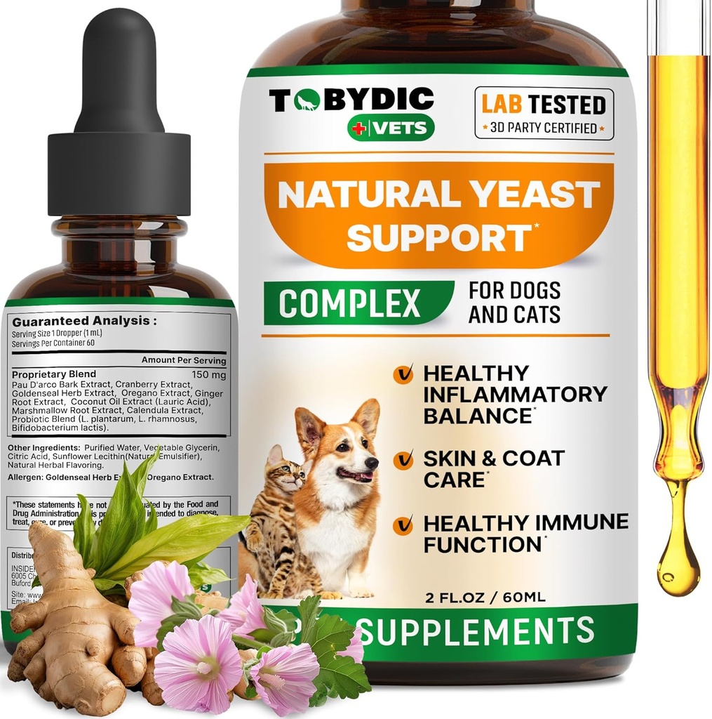 Natural Cats & Dog Yeast Infection Relief - Ichy Skin & Ear Treatment - Μειώνει την ερεθιστική δράση και ανακουφίζει την φαγούρα και την αλλεργία - συμπλήρωμα φυτικής ιατρικής - Made in USA