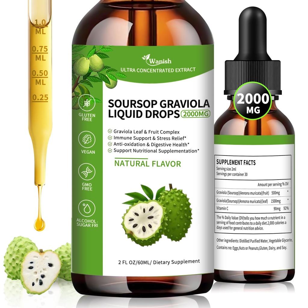 Βάφουν οργανικό Soursop Graviola Liquid Drop,Sour SOP Bitters Liquid for Cell Support & Regeneration, Immune Boost, Liver and Sleep, Herbal Goodness, Sugar/Gluten Free, Natural Flavor, 2 Fl Oz