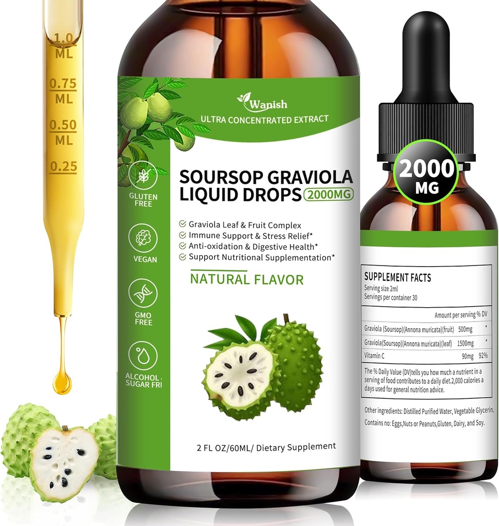 Βάφουν οργανικό Soursop Graviola Liquid Drop,Sour SOP Bitters Liquid for Cell Support & Regeneration, Immune Boost, Liver and Sleep, Herbal Goodness, Sugar/Gluten Free, Natural Flavor, 2 Fl Oz