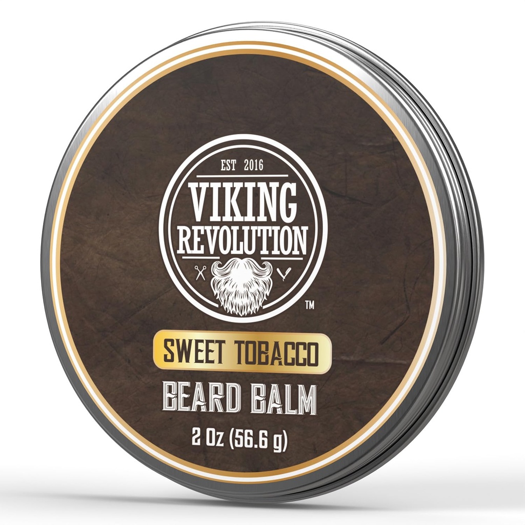 Viking Revolution Sweet Tobacco Beard Balm - Καπνός Αρωματισμένο Βούτυρο Γεννητριών με λάδι Argan & Jojoba Oil - Μαλακώνει και Ενυδατώνει Γονίδια για Άνδρες (2oz, 1 Pack)