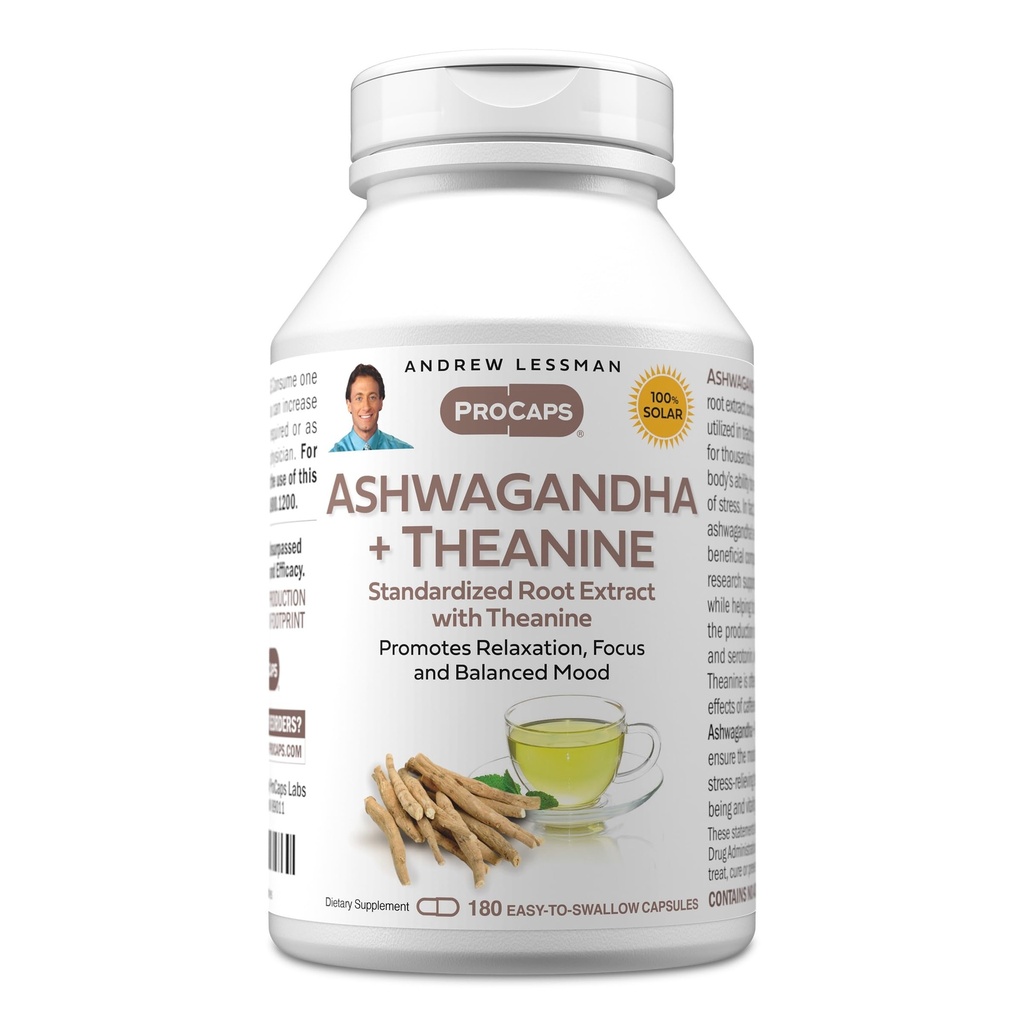 ANDREW LESSMAN Ashwagandha + Theanine 180 Κάψουλες - Τυποποιημένο εκχύλισμα. Προωθεί την χαλάρωση, την εστίαση και την ισορροπημένη διάθεση. Μικρά Εύκολα Καταπιείτε Καψάκια