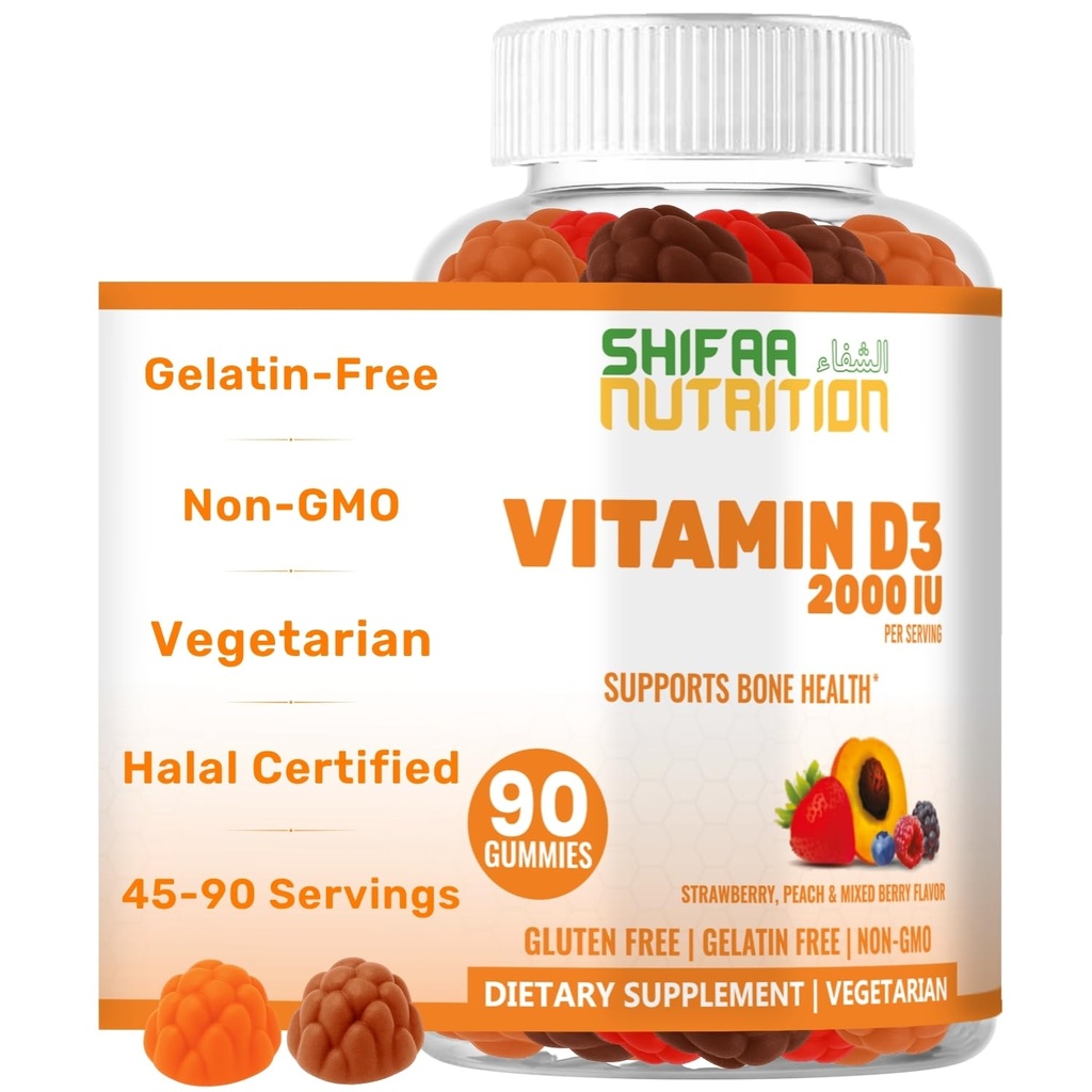 SHIFAA NUTRITION Χορτοφαγική Βιταμίνη D3 Gummies for Adults & Kids 