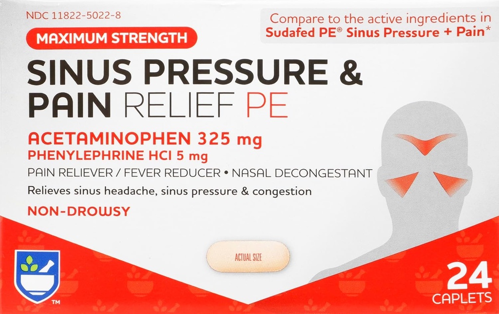 Rite Aid Sinus Pressure and Pain Reliever PE, Non-Drowsy - 24 δισκία 