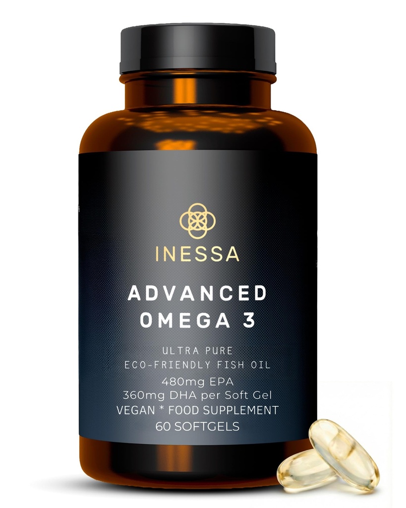 Ωμέγα 3 ιχθυέλαιο 1200mg (480mg EPA/360mg DHA ανά καψάκιο) Υψηλή δύναμη, εξαιρετικά καθαρό, Οικολογικό 60 κάψουλες, 2 μήνες προσφοράς. GMP & Friends of the Sea Certification