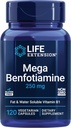 Επέκταση ζωής Mega Benfotiamine, 250 mg, μια λιποδιαλυτή μορφή θειαμίνης, Υγιής Μεταβολισμός, Υπερβιοδιαθέσιμη βιταμίνη Β1, υψηλή ισχύς, χωρίς γλουτένη, μη ΓΤΟ, χορτοφάγοι, 120 κάψουλες