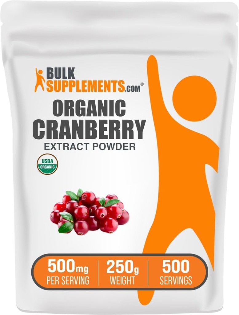 BulkSupplements.com Βιολογικό Cranberry Extract Powder - Βιολογικό Cranberry Flavoring Powder, που προέρχεται από Vaccinium Macrocarpon Fruit - Vegan & Gluten Free, 500mg per Serving, 250g (8,8 oz) (Pack of 1)