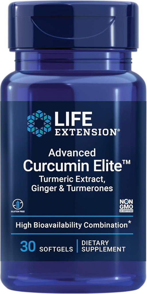 Επέκταση ζωής Advanced Curcumin Elite Turmeric Extract, Ginger & Turmerones – για τη φλεγμονή Υγεία Υποστήριξη και Καρδιαγγειακή & Εγκεφαλική Υγεία – Χωρίς γλουτένη, Μη ΓΤΟ – 30 Softgels