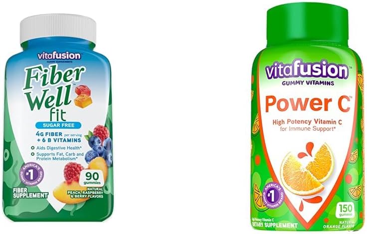 Vitafusion Fiber Well Fit Gummies 90 Count and Power C Βιταμίνη C Gummies for Immune Support 150 Count