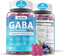 GABA Gummies 500 mg - Sugar-Free Calm Gummies with L Theanine, 5-HTP, Vitamins D3, B12, Ashwagandha, Melatonin-Free for Brain Calm, Mood, Zzz Better, GABA Supplement for Adult, Blueberry Flavor, Vegan