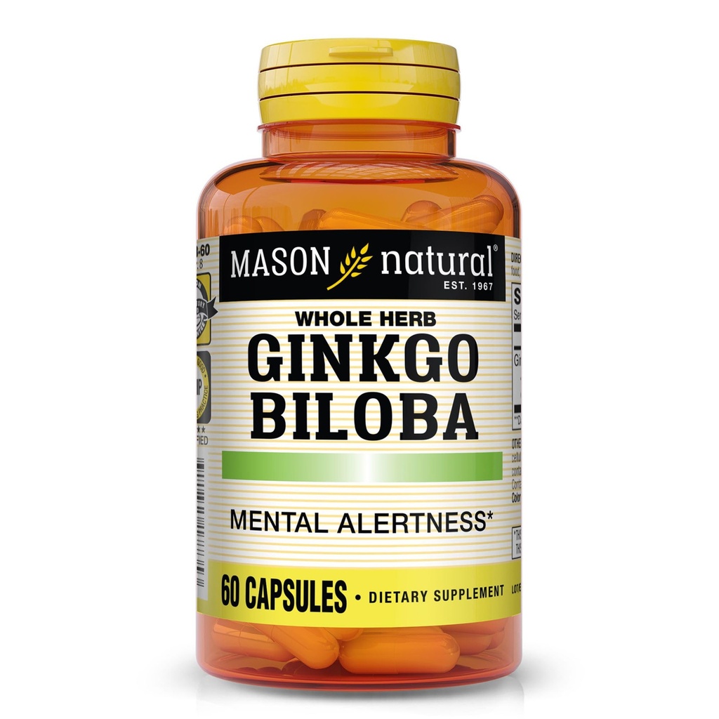 Mason Natural Ginkgo Biloba, 1 μήνα προσφοράς, βοηθά στη βελτίωση της ψυχικής εγρήγορσης και υποστήριξης βέλτιστη λειτουργία του εγκεφάλου, 60 κάψουλες