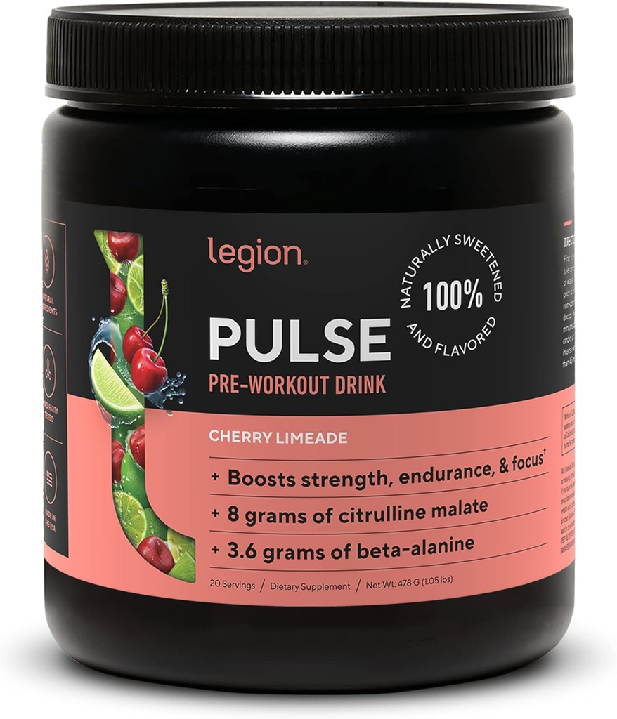 LEGION- Όλα τα φυσικά Nitric Oxide Preworkout Ποτό για την ενίσχυση της ενέργειας, Createine Δωρεάν, φυσικά γλυκά, Beta Alanine, Κιτρουλίνη, Alpha GPC (Cherry Limeade)