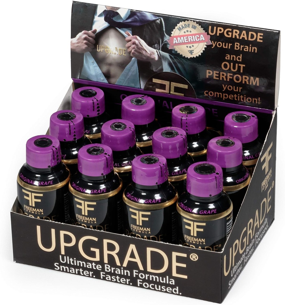 Upgrade Brain Supplement - Enhances Memory, Concentration, Focus & Clarity - Proprietary Blend of AAKG with Beta Alanine, Alpha GPC, Green Tea & Ginkgo Biloba-2 Fl oz (12 Pack)