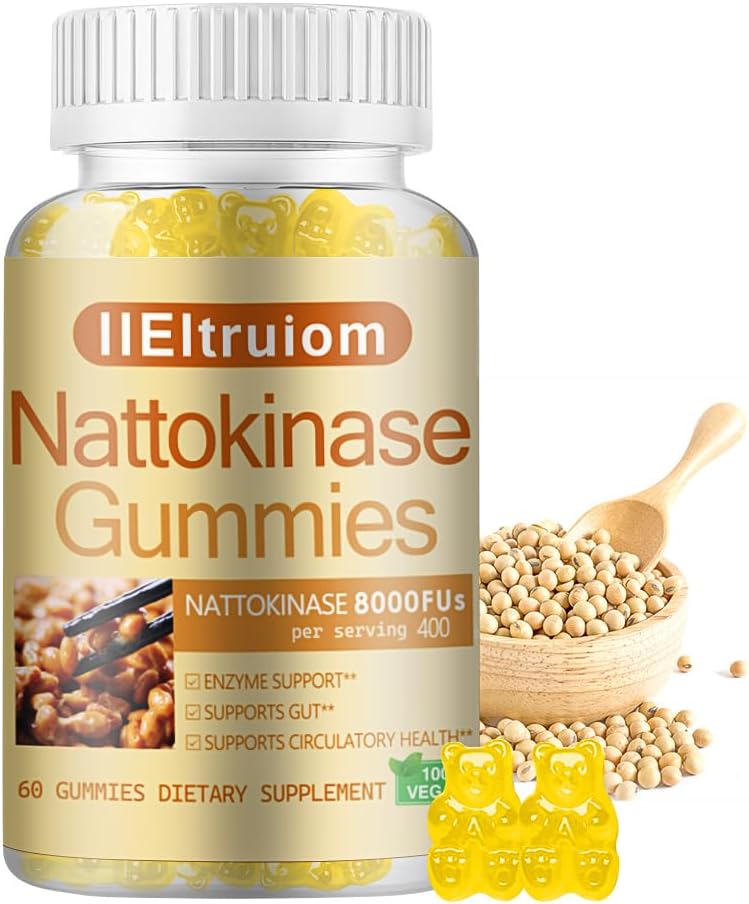 Nattokinase συμπλήρωμα 8.000 FU(400mg) ανά υπηρεσία, Hawthorn & Beet Root Extract, Nattokinase Gummies Traditional Natto Extract Source, 60 Counts