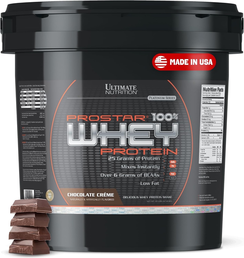 Ultimate Nutrition Prostar Whey Protein Powder Isolate, Chocolate - Χαμηλή υδατανθράκων, υψηλής πρωτεΐνης σκόνης Shake για μυϊκή αύξηση & ανάκτηση - Χαμηλό νάτριο, χαμηλής πυκνότητας & Keto Friendly - 10 lbs Bucket