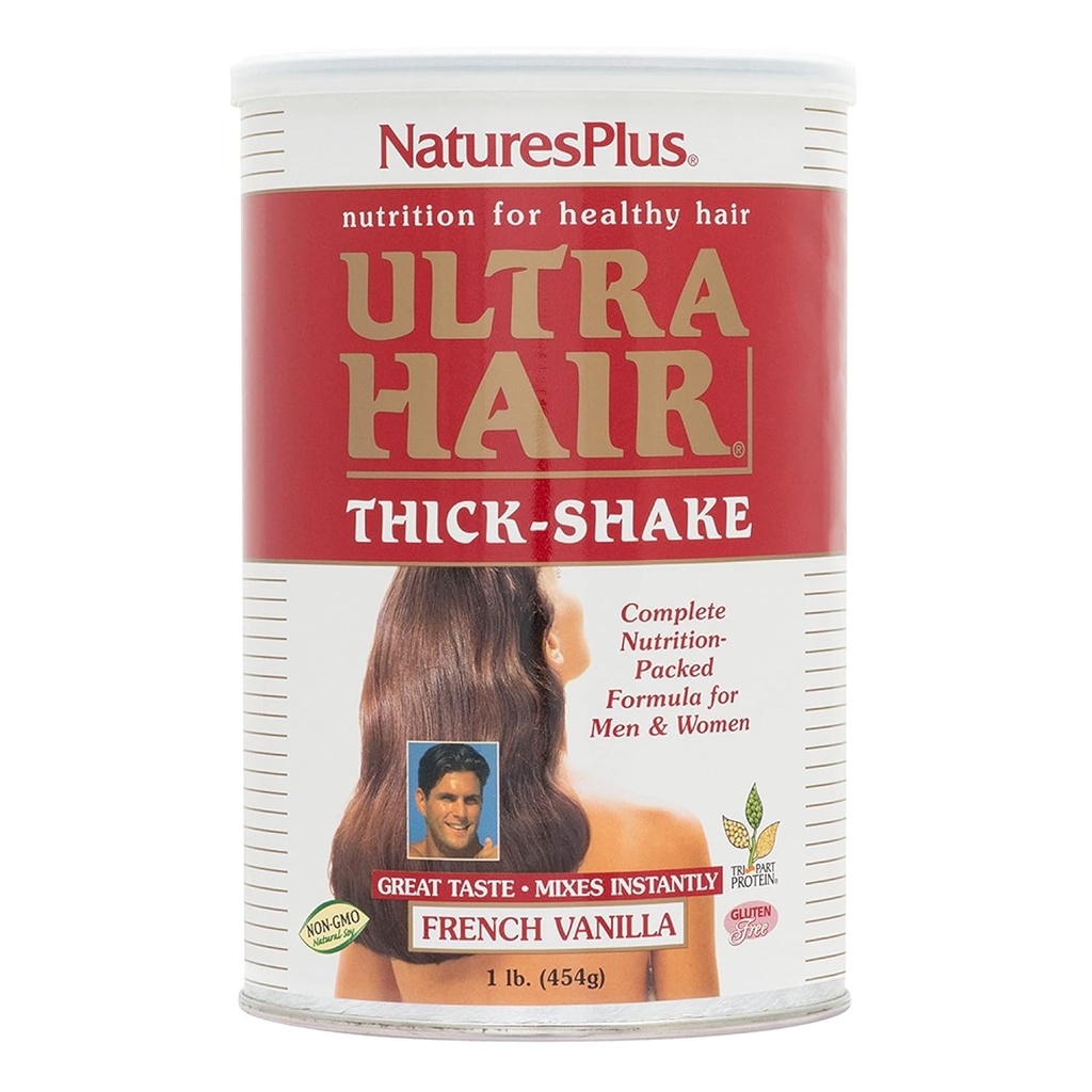 Natures Plus Ultra Hair Thick Shake - 1 LB, Hair Protein Shake - Γαλλική Βανίλια Γεύση - Healthy Hair Growth Supplement with Vitamins & Minerals - Μη-GMO, Χωρίς Γλουτένη - 16 Σερβιέτες