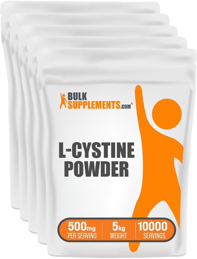 BulkSupplements.com L-Κυστίνη σκόνη - L-Κυστίνη 500mg, L-Κυστίνη συμπλήρωμα, Amino Acid συμπλήρωμα - για την υποστήριξη του ανοσοποιητικού, χωρίς γλουτένη, 500mg ανά Σερβίρισμα, 5kg (11 lbs) (πακέτο των 5)