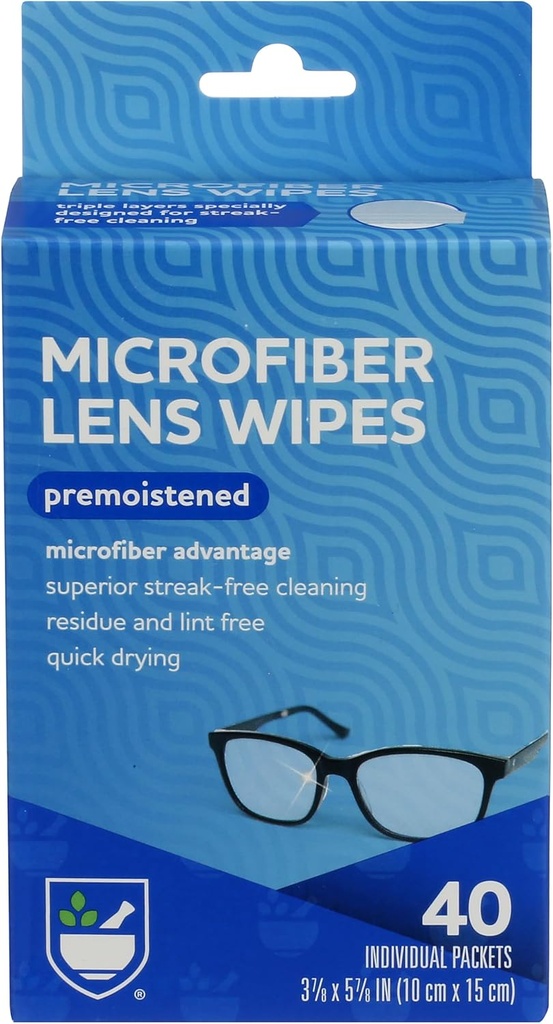 Rite Aid Eye Care Microfiber Lens Wipes, Premoisted, Individually Wrapped Packets - 40 Count 