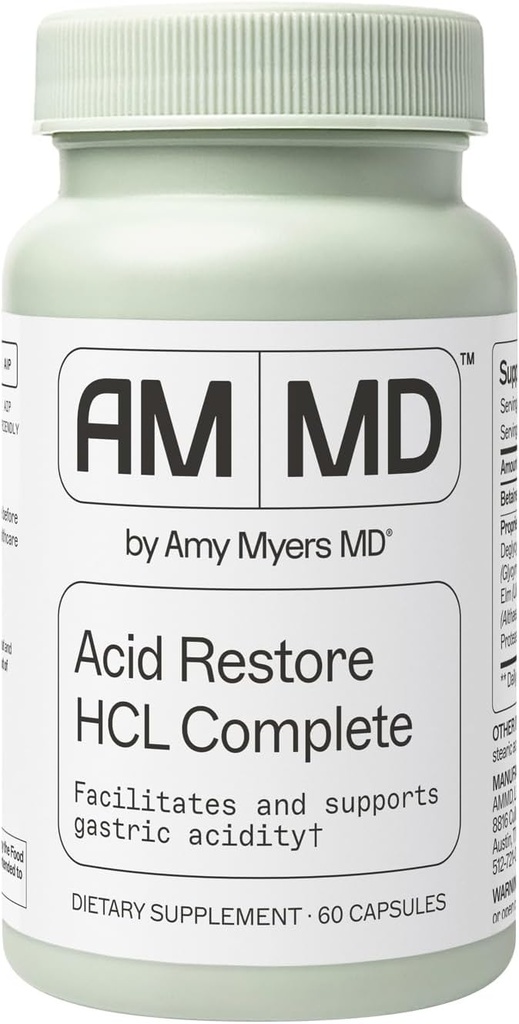 Amy Myers MD Acid Restore with Betaine & HCL - Συμπλήρωμα για την υποστήριξη υγείας Digestive & Gut - με Slippery Elm Bark - Μη-GMO, Χωρίς γλουτένη & Μη-Dairy - 60 κάψουλες (60 εξυπηρετούν)