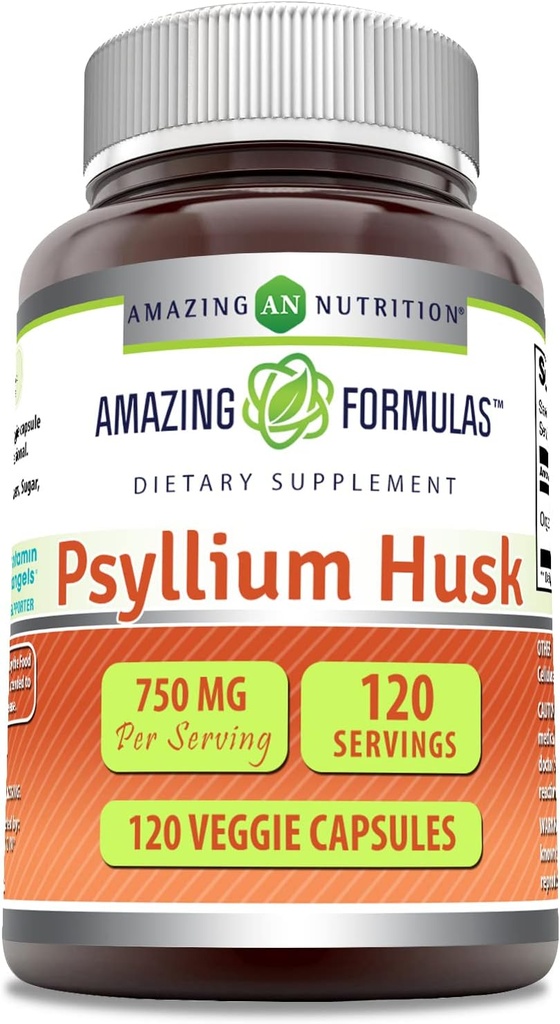 Amazing Formulas Psyllium Husk 750mg Veggie Capsules Supplement 