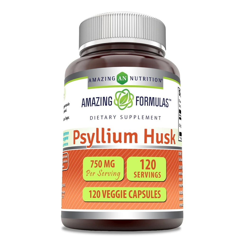 Amazing Formulas Psyllium Husk 750mg Veggie Capsules Supplement 