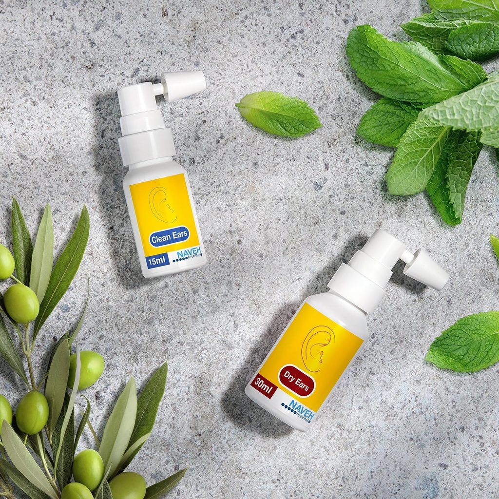 NAVEH PHARMA CleanEars Earwax Removal Spray (0.5 Fl Oz) + NAVEH PHARMA Dry Ears Spray (1 Fl Oz)