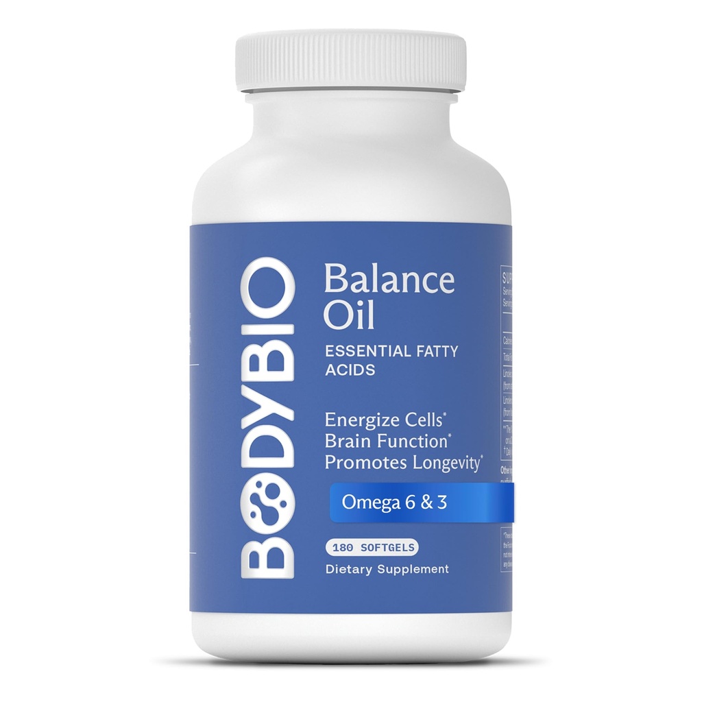 BodyBio Balance Oil - Vegan Omega 3 6 συμπλήρωμα – Ψυχρό-Pressed Safflower & flaxseed Oil – Υποστηρίζει λειτουργία του εγκεφάλου, υγιές δέρμα, και Mood