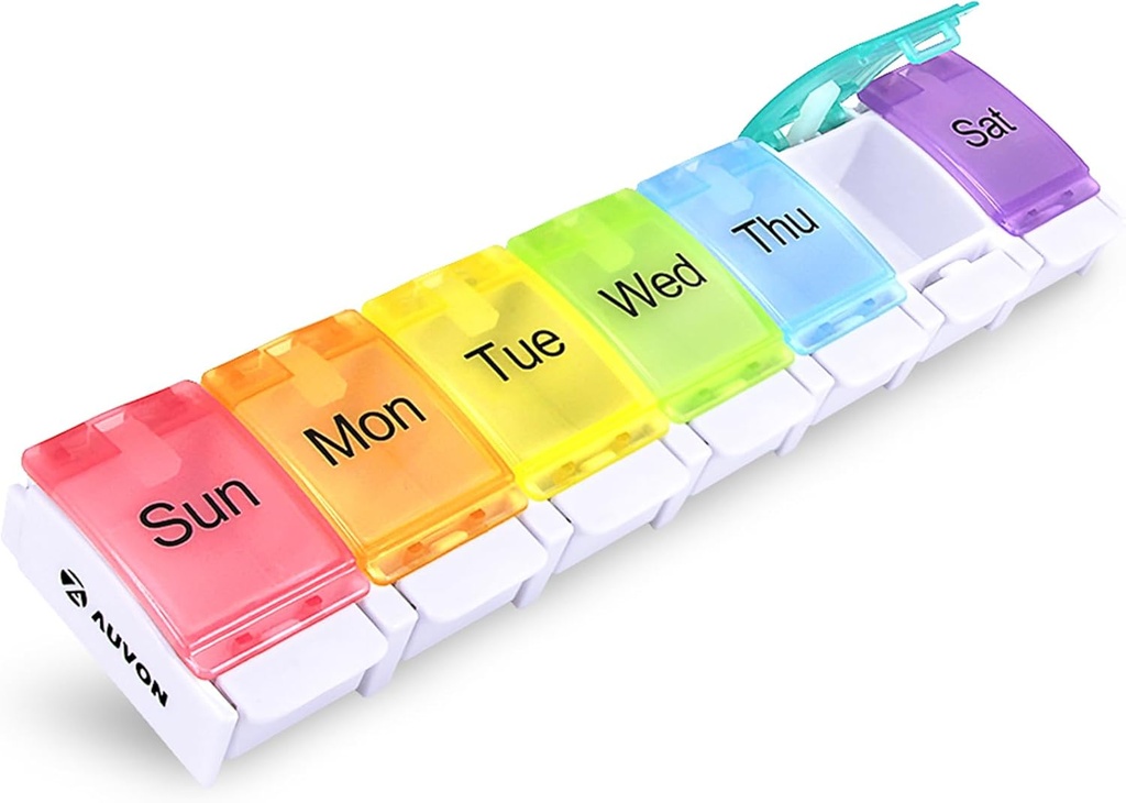 AUVON Weekly Pill Organizer Arthritis Friendly, BPA Δωρεάν Ταξίδι 7 Day Pill Box περίπτωση με την άνοιξη Open Design και μεγάλο διαμέρισμα για να κρατήσει βιταμίνες, Cod Liver Oil, συμπληρώματα και φαρμακευτική αγωγή