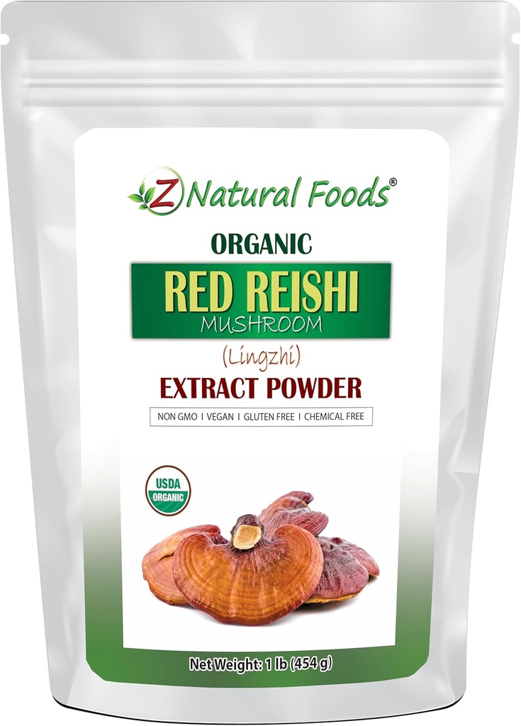 Z Natural Foods Organic Reishi Mushroom Extract Powder - Weight 1 lb - Concentrated Premium Extract for Supporting Immune Health, Energize Your Morning by Adding it to Coffee and Tea