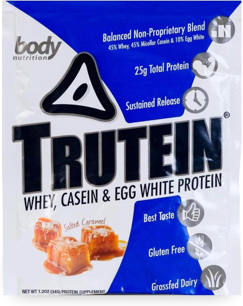 Body Nutrition, Trutein Protein Powder, Breakfast Shake, Meal Replacement, and Pre and Post Workout Recovery Drink Mix, 25 Grams of Protein, Salted Caramel, 34 Gram Sample