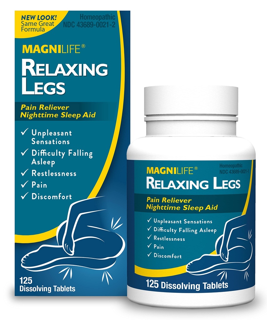MagniLife Relaxing Legs Sublingual Tablets, 125 Count, Quick-Dissolving Homeopathic Pain Reliever & Nighttime Sleep Aid, Helps Calm Restless Legs, Discomfort & Sleepless Tossing