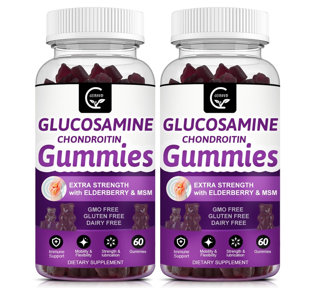 Γλυκοσαμίνη Chondroitin Gummies με MSM & Elderberry Extra Strength - Υποστήριξη Ευελιξίας, Αντιοξειδωτικό Ανοσοποιητικό συμπλήρωμα υποστήριξης για ενήλικες, άνδρες και γυναίκες - 60 Chondroitin Gummies (2 Pack)