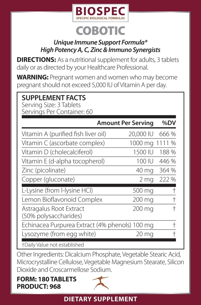 BIOSPEC NUTRITIONALS Cobotic - Immune Support Supplement - Vitamin A, Vitamin C, Vitamin D, Vitamin E, Zinc