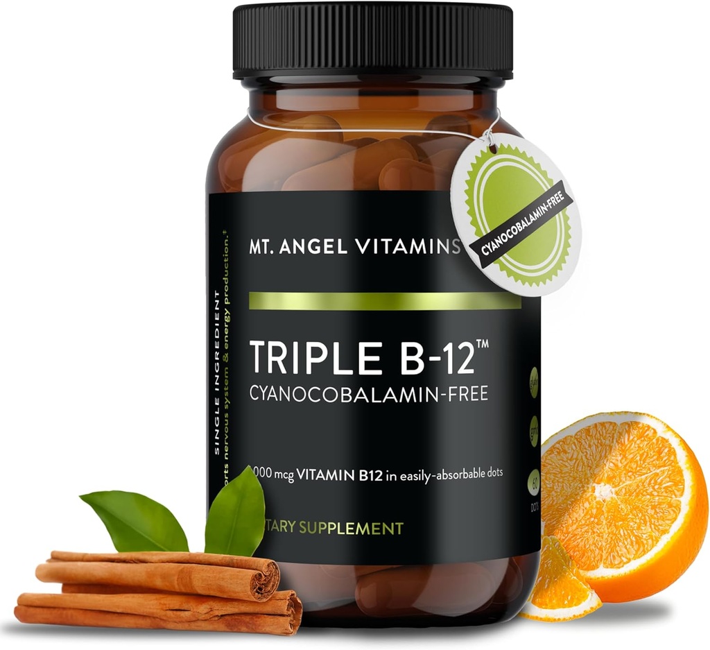 Mt. Angel Vitamins - Triple B-12 Dots | Fast-Dissolving Dots, Blend of Methylcobalamin, Adenosylcobalamin & Hydroxocobalamin, Supports Energy and Nervous System Health – 60 Dots
