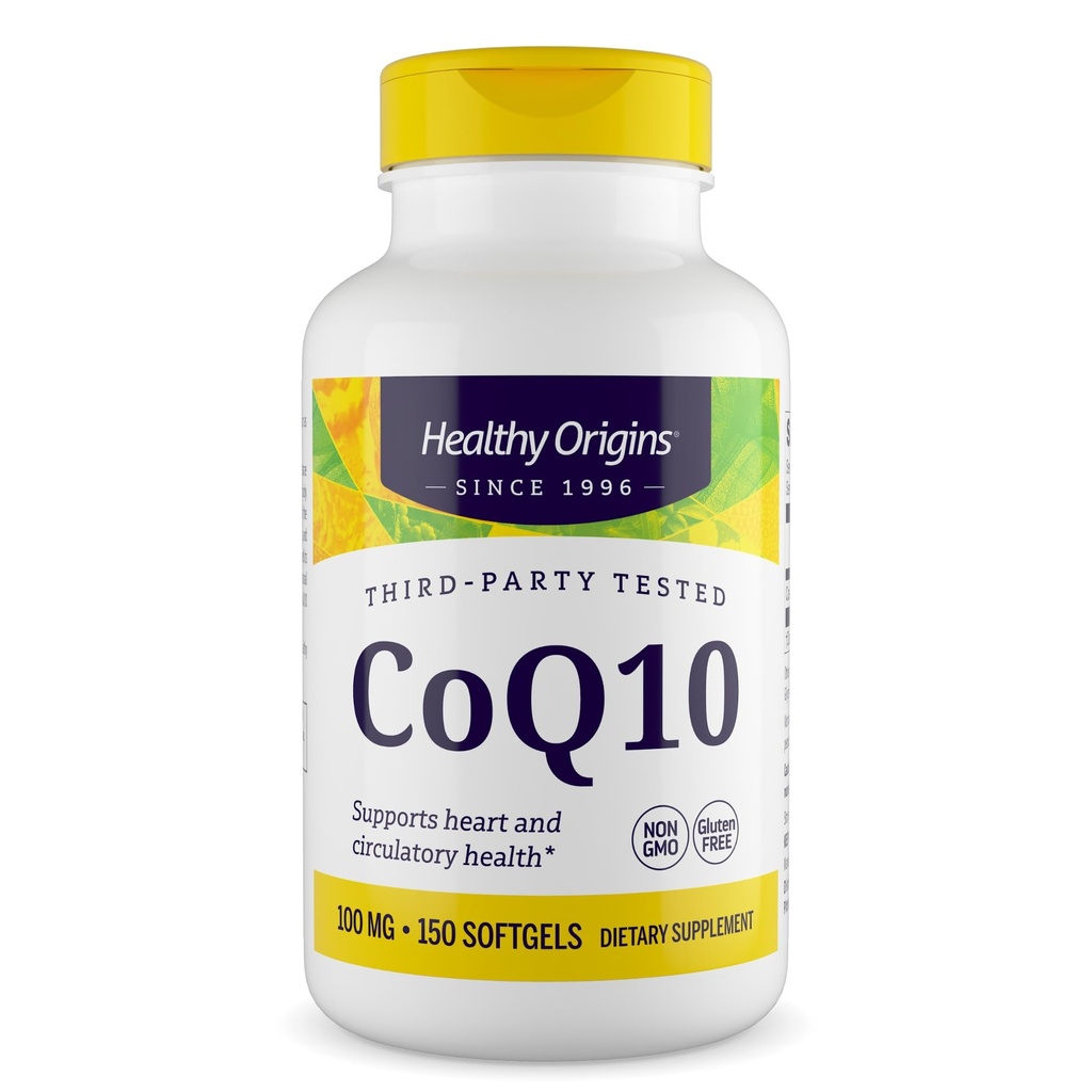 Healthy Origins® CoQ10 100 mg – Φυσικό Trans-ισομερές Ubiquinone – Yeast Fermented, υποστηρίζει την υγεία της καρδιάς και την κυτταρική ενέργεια – μη GMO 150 Softgels