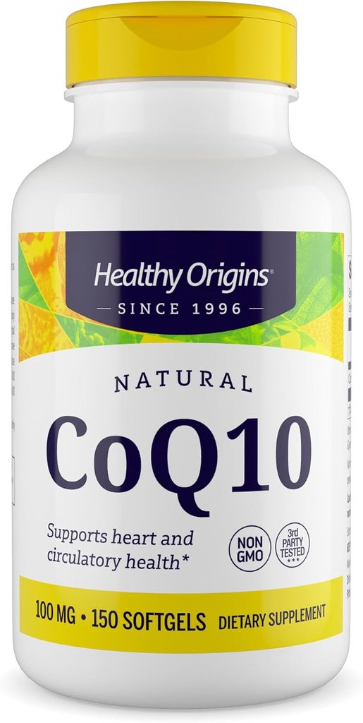 Healthy Origins® CoQ10 100 mg – Φυσικό Trans-ισομερές Ubiquinone – Yeast Fermented, υποστηρίζει την υγεία της καρδιάς και την κυτταρική ενέργεια – μη GMO 150 Softgels
