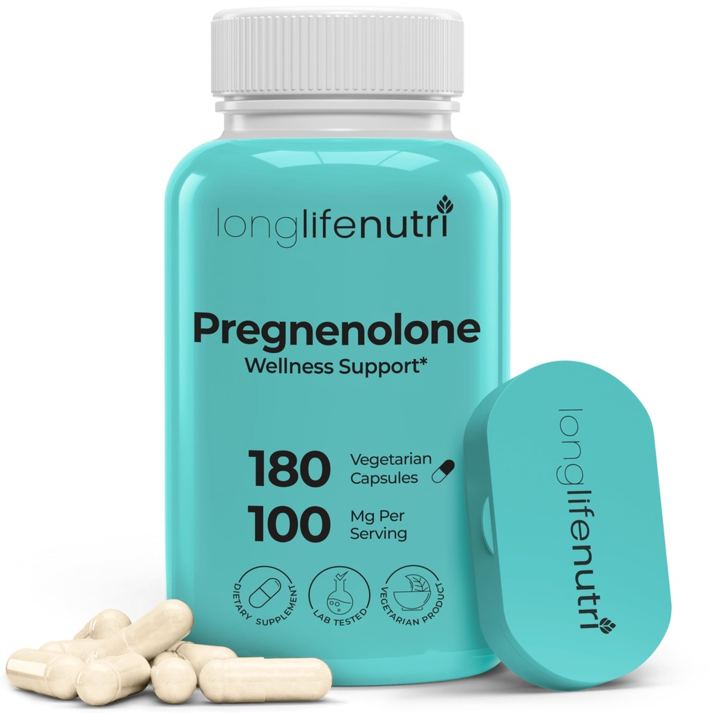 Υποστήριξη εγκεφάλου & ορμονών Pregnenolone - 180 Veggie Caps για ενισχυμένη μνήμη, εστίαση & ζωτικότητα - Made in USA