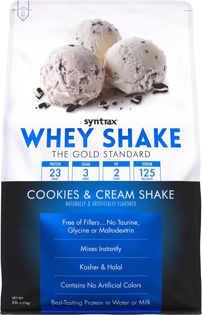 Syntrax Nutrition Whey Shake, Cold Filtered & Undenatured Whey Protein Powder Blend, Cookies & Cream Shake, 5 lbs, Real Cookie Pieces