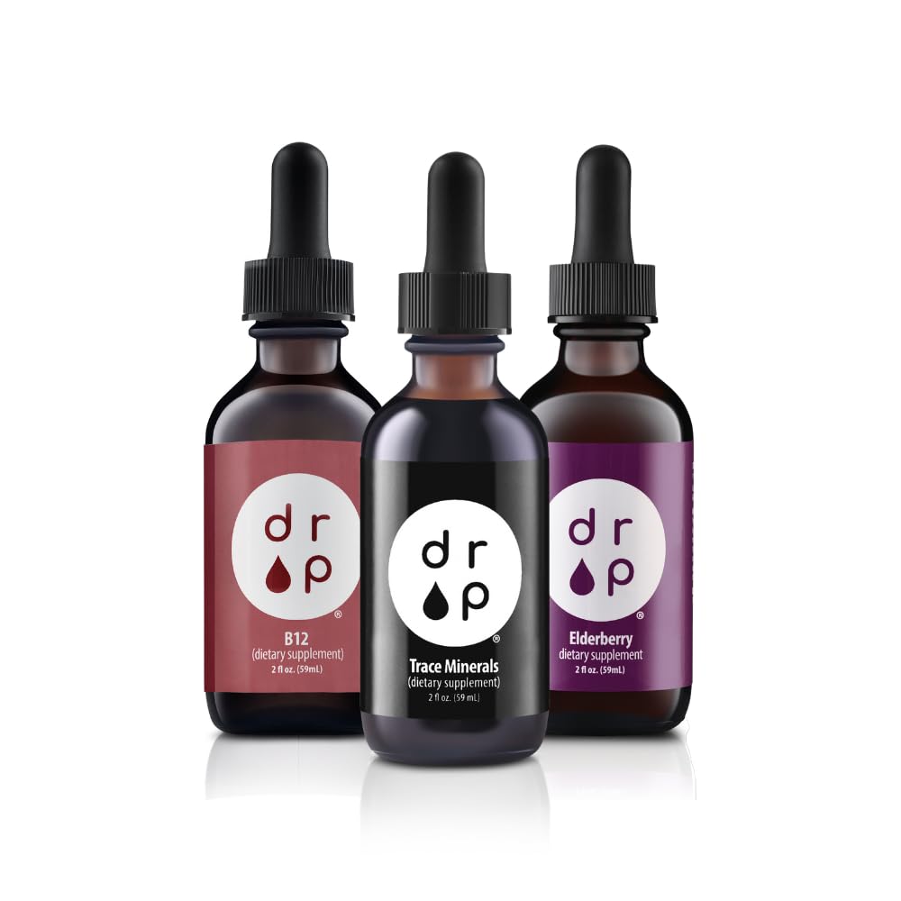 Drop Supplements Organic Trace Mineral Drops, Elderberry Drops and Vitamin B12 Drops Bundle
