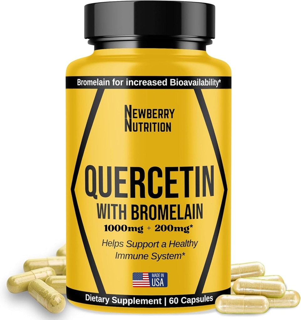 Quercetin με Bromelain συμπλήρωμα 1200mg, Quercetin 500mg κάψουλες, βοηθά στην υποστήριξη της υγιεινής ανοσίας, ισχυρό αντιοξειδωτικό, 60 κόμης