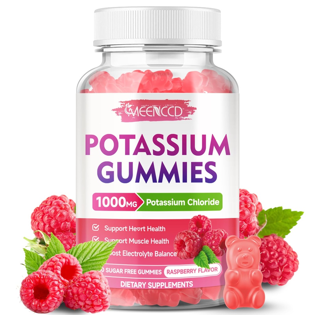 Κάλιο Gummies, Χλωριούχο κάλιο 1000mg για ενήλικες, Ζάχαρη-ελεύθερο Κάλιο συμπλήρωμα Gummies Υποστήριξη Ηλεκτρολύτη Ισορροπία & Πόδι Cramps για γυναίκες & άνδρες, Βατόμουρο Γεύση, 60 Count