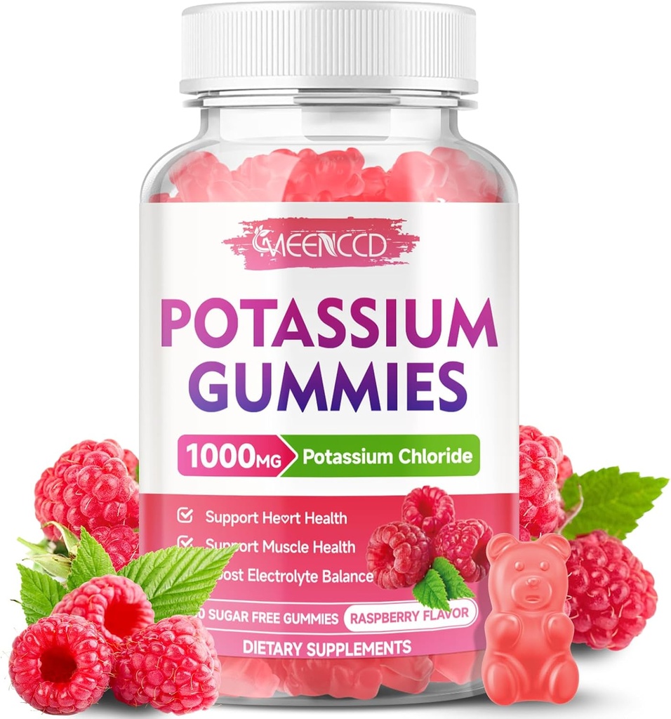Κάλιο Gummies, Χλωριούχο κάλιο 1000mg για ενήλικες, Ζάχαρη-ελεύθερο Κάλιο συμπλήρωμα Gummies Υποστήριξη Ηλεκτρολύτη Ισορροπία & Πόδι Cramps για γυναίκες & άνδρες, Βατόμουρο Γεύση, 60 Count