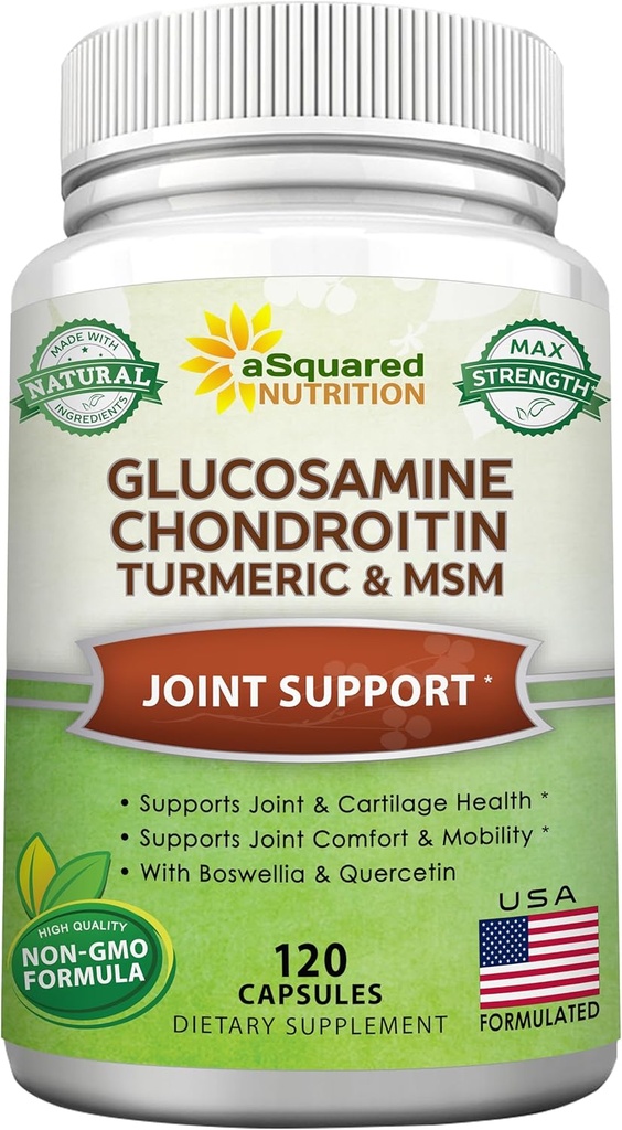 aSquared Nutrition Glucosamine Chondroitin Turmeric MSM Boswellia - 120 κάψουλες - συμπλήρωμα κοινής υποστήριξης - Κοινές χάπια ανακούφισης για την υγεία - φυσικό συμπλήρωμα για την πλάτη, το γόνατο και τα χέρια