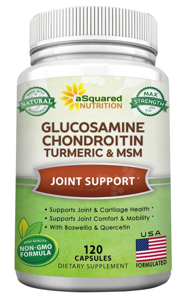 aSquared Nutrition Glucosamine Chondroitin Turmeric MSM Boswellia - 120 κάψουλες - συμπλήρωμα κοινής υποστήριξης - Κοινές χάπια ανακούφισης για την υγεία - φυσικό συμπλήρωμα για την πλάτη, το γόνατο και τα χέρια
