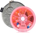 INVODA Weekly Pill Organizer 7 Διαμέρισμα Περιστρεφόμενο Χάπια Κουτί για Καθημερινή Φάρμακα & Βιταμίνες - Φορητή Περιπτωσιολογική Υπόθεση Χάπια Ψαρέλαιο Συμπληρώματα Βιταμίνες Οργανωτής (Pink+Bag)