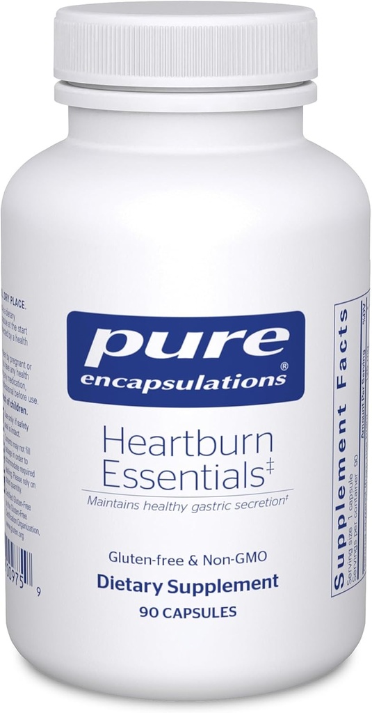 Pure Encapsulations Heartburn Essentials - Συμπλήρωμα διατροφής Βοηθά στη μείωση των εμφανίσεων του περιστασιακού Heartburn & Indigestion - με Slippery Elm Bark - 90 Κάψουλες